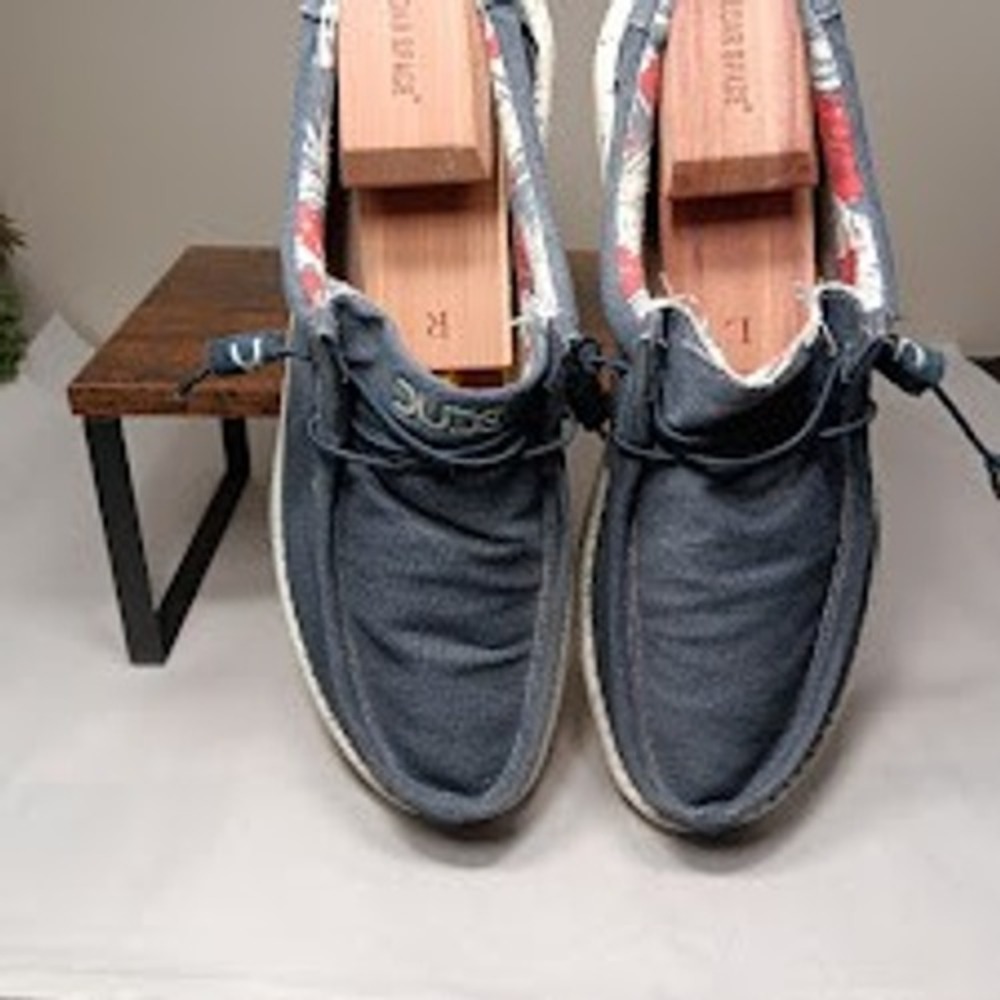 Hey Dude Wally Stretch Mens Size 12 Blue Good Tropical Floral Speckle 110382600‎